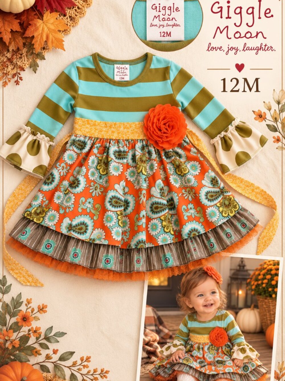 Giggle Moon Love Joy Laughter 12M Fall Thanksgiving Boutique Dress